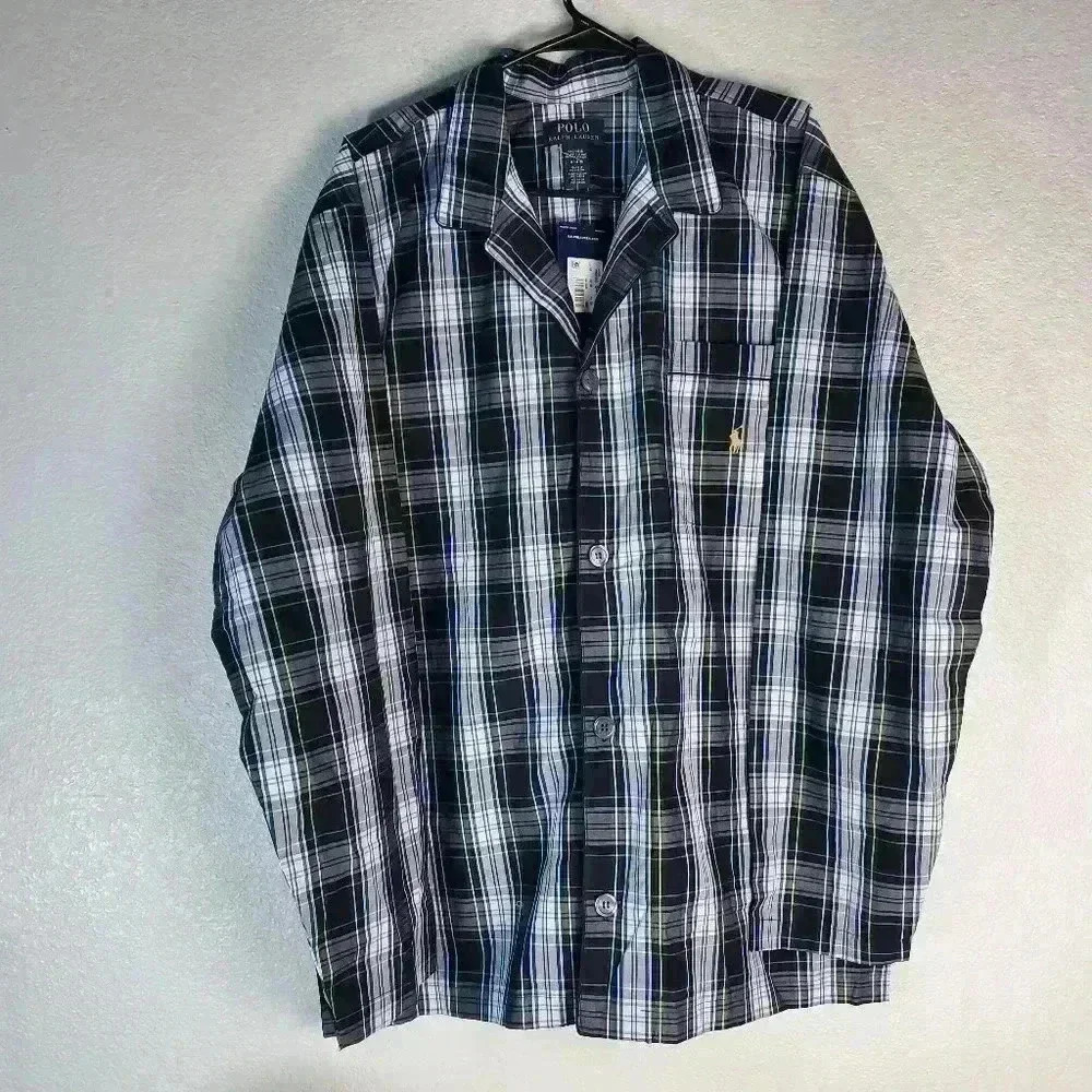 NEW Polo Ralph Lauren Sleepwear Mens Blue/Green Plaid Shirt Pajama Top MEDIUM M